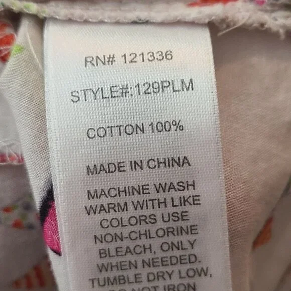 Koi Kathy Peterson Scrub Top Women’s Floral Flag Print Pink Green - Picture 10 of 10